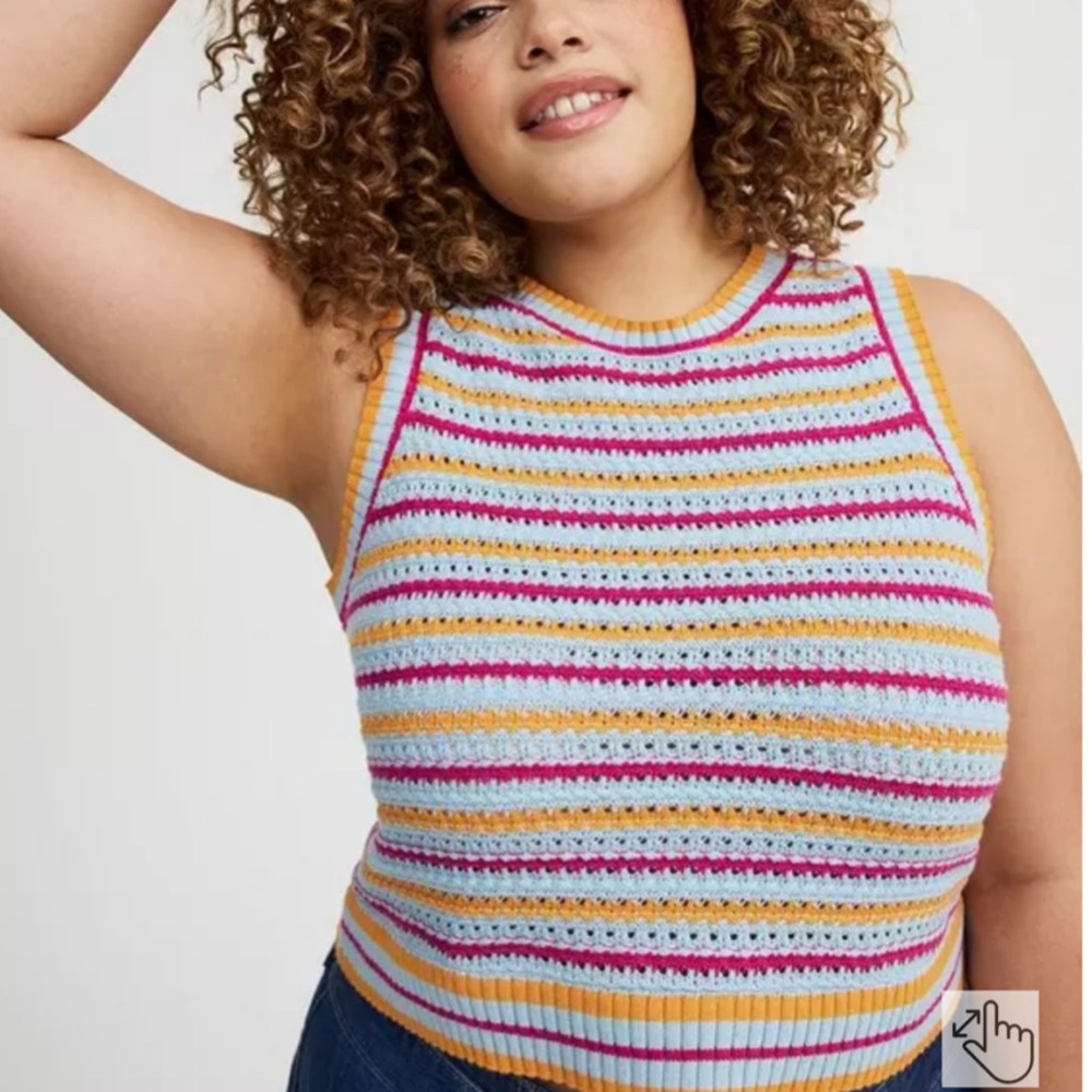 torrid Striped Crochet Tank Top in Light Blue, Pink & Mustard, size 2 (18/20)